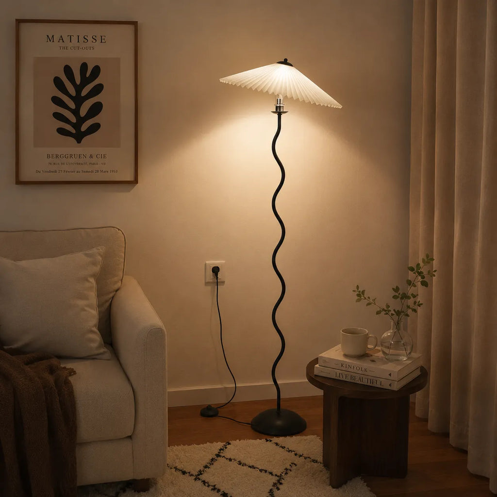 Floor Lamp with Modern Sculptural Metal Base and Fabric Shade 150cm Tall Standing Light