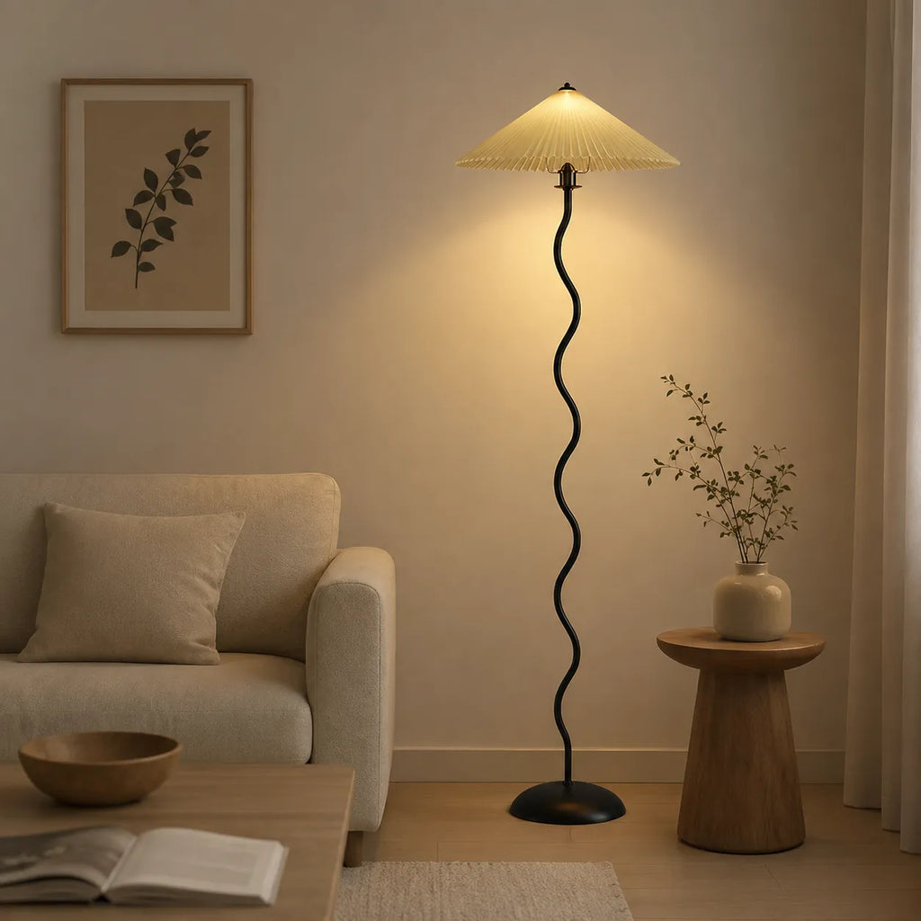 Floor Lamp with Modern Sculptural Metal Base and Fabric Shade 150cm Tall Standing Light