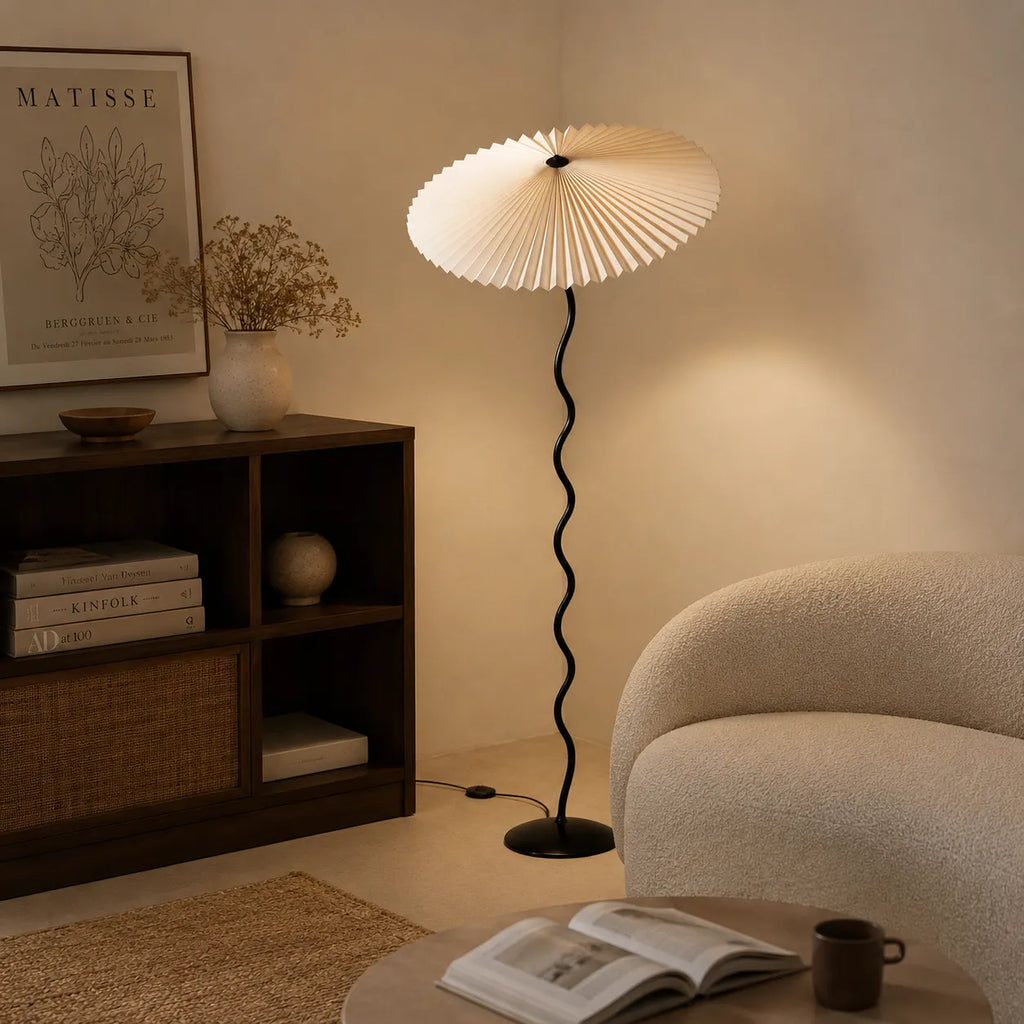 Floor Lamp with Modern Sculptural Metal Base and Fabric Shade 150cm Tall Standing Light