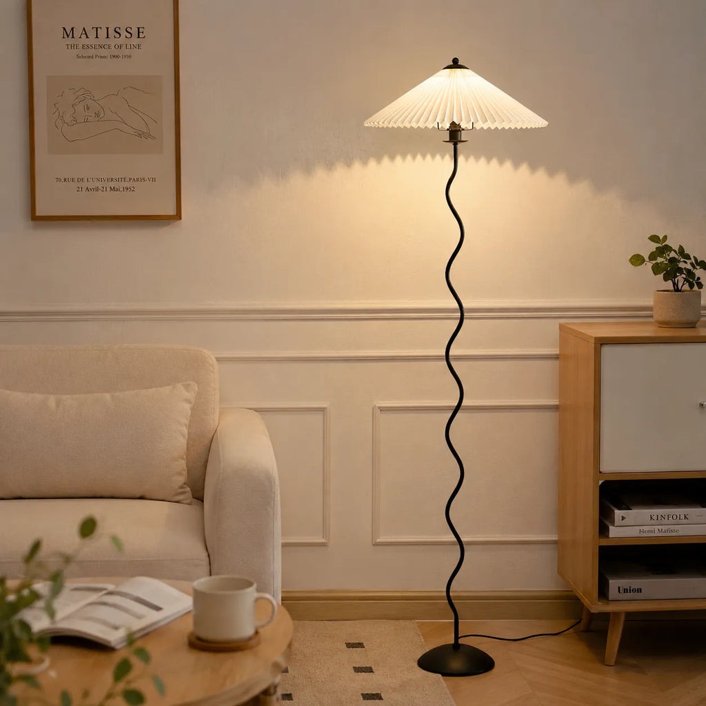 Floor Lamp with Modern Sculptural Metal Base and Fabric Shade 150cm Tall Standing Light