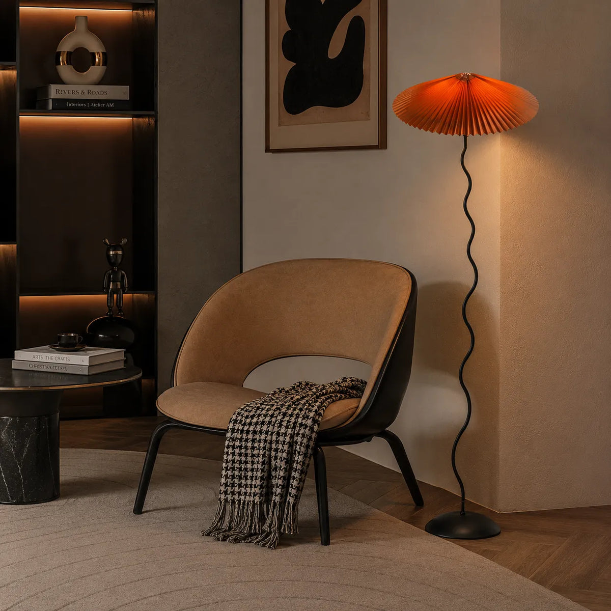 Floor Lamp with Modern Sculptural Metal Base and Fabric Shade 150cm Tall Standing Light