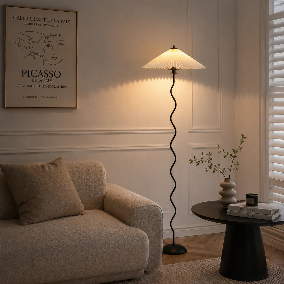 Floor Lamp with Modern Sculptural Metal Base and Fabric Shade 150cm Tall Standing Light