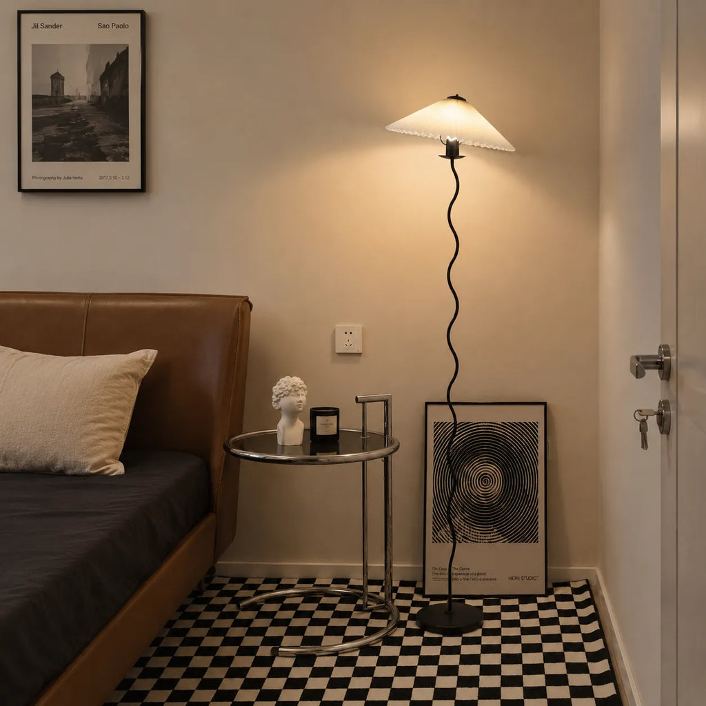 Floor Lamp with Modern Sculptural Metal Base and Fabric Shade 150cm Tall Standing Light