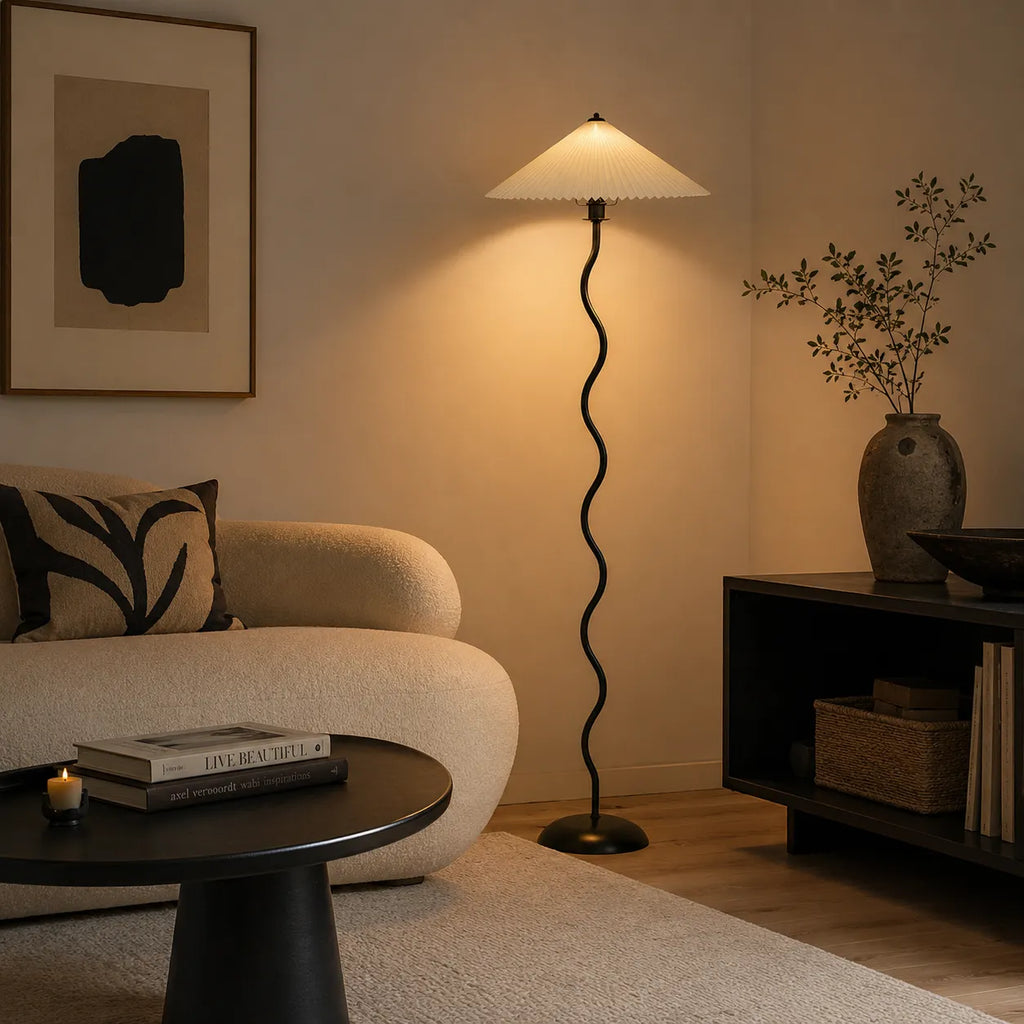 Floor Lamp with Modern Sculptural Metal Base and Fabric Shade 150cm Tall Standing Light