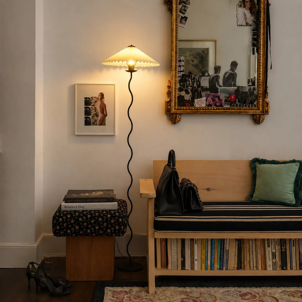 Floor Lamp with Modern Sculptural Metal Base and Fabric Shade 150cm Tall Standing Light