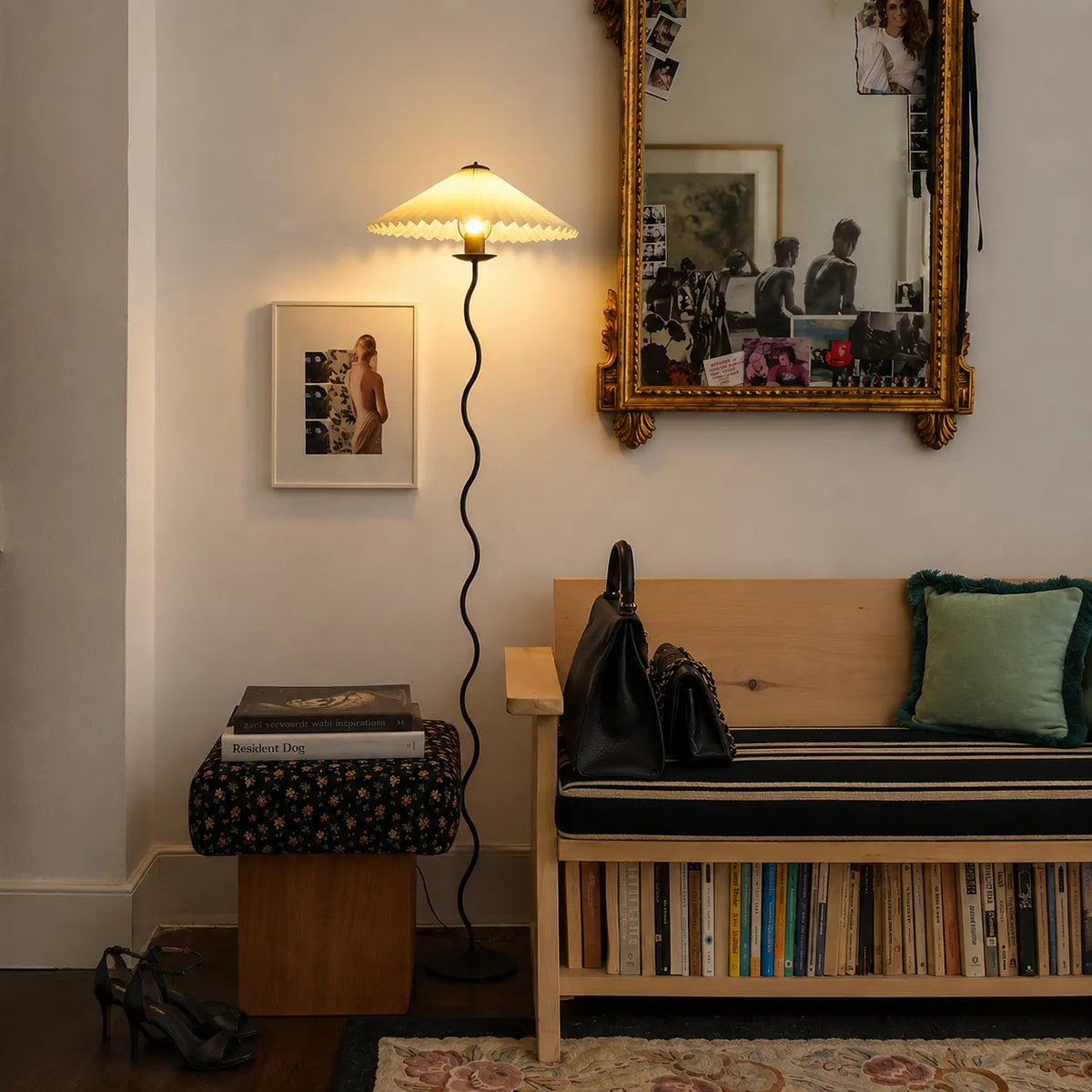 Floor Lamp with Modern Sculptural Metal Base and Fabric Shade 150cm Tall Standing Light