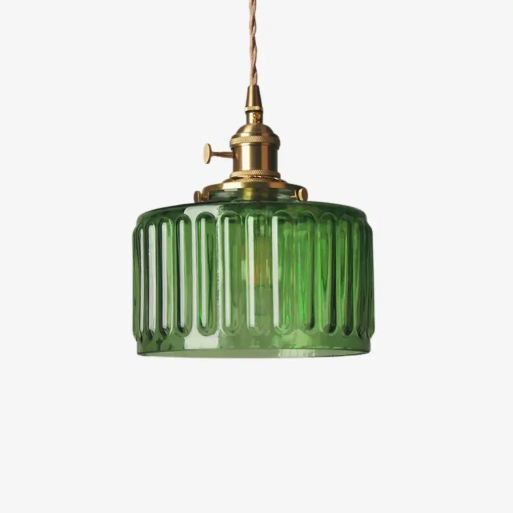 Lampada a sospensione con vetro pressato a coste e finiture in ottone