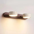 Lampade LED per specchio da bagno con faretti orientabili in travertino e piastra posteriore in legno naturale