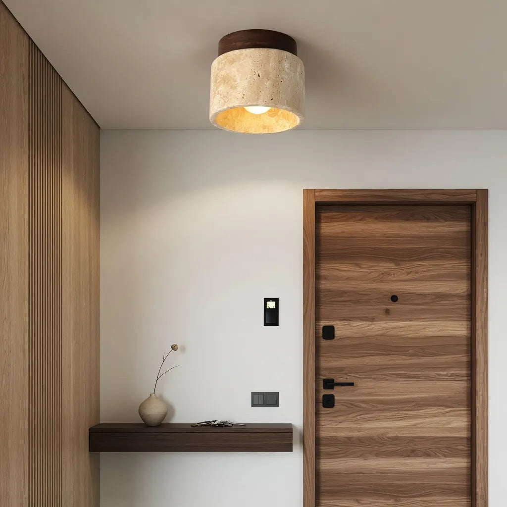 Kitchen Ceiling Lights Minimalist Travertine Cylinder Flush Mount with Accent