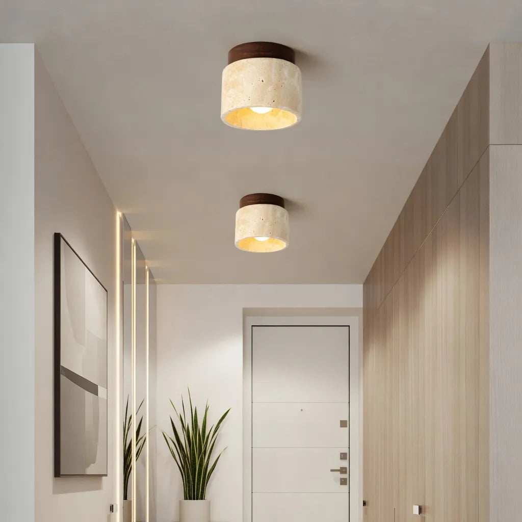 Kitchen Ceiling Lights Minimalist Travertine Cylinder Flush Mount with Accent