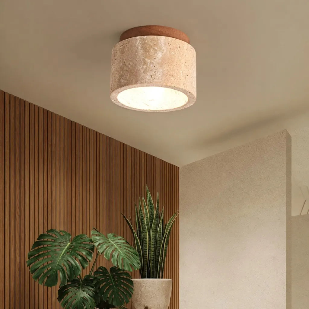 Kitchen Ceiling Lights Minimalist Travertine Cylinder Flush Mount with Accent