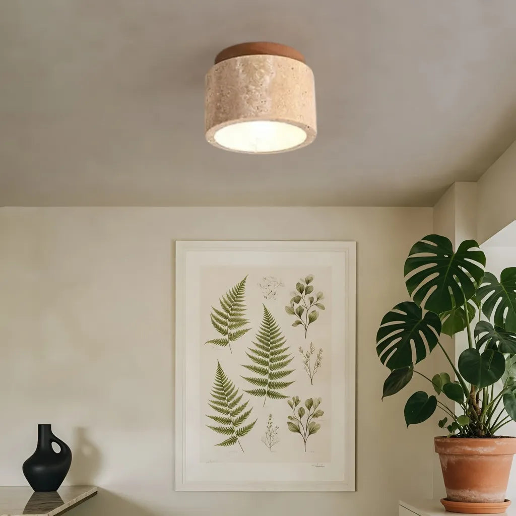 Kitchen Ceiling Lights Minimalist Travertine Cylinder Flush Mount with Accent