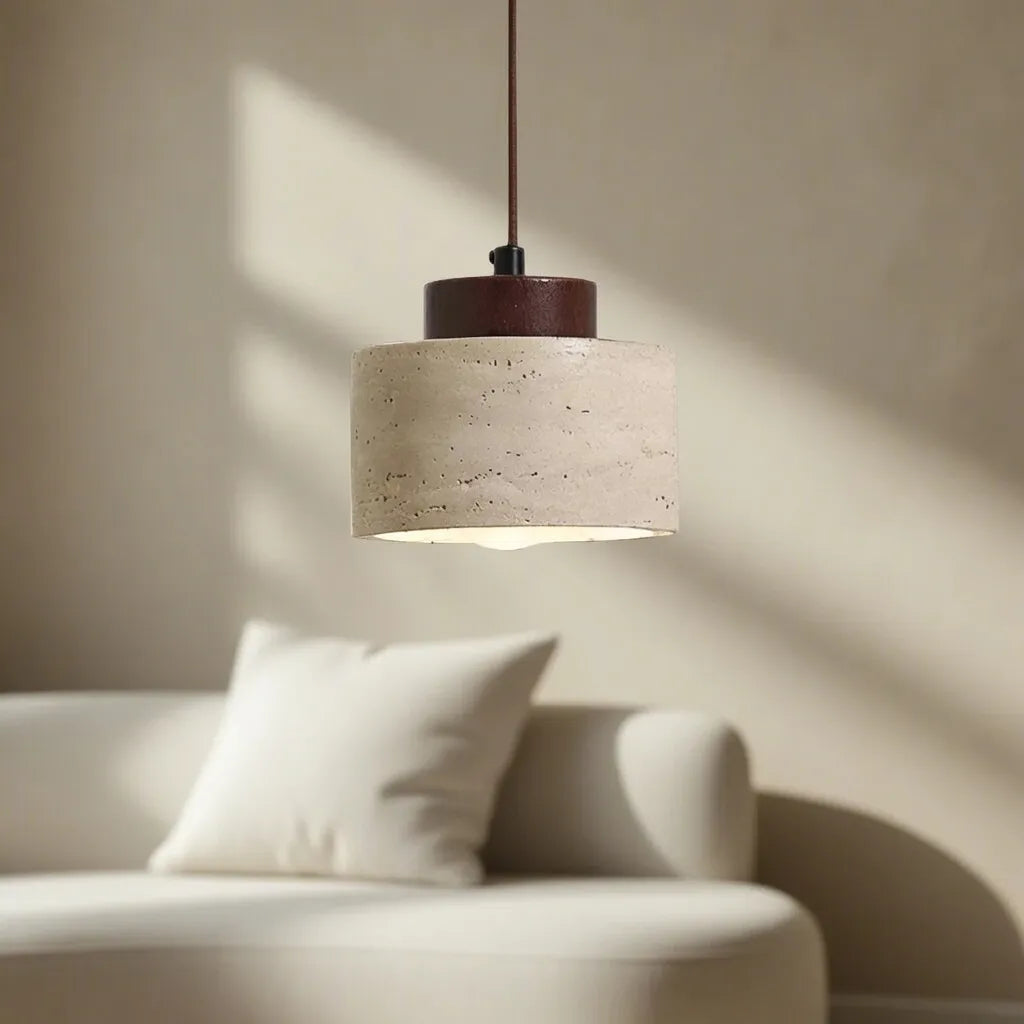 Pendant Light with Travertine Stone and Accent Adjustable Hanging Height