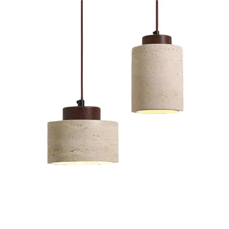 Pendant Light with Travertine Stone and Accent Adjustable Hanging Height