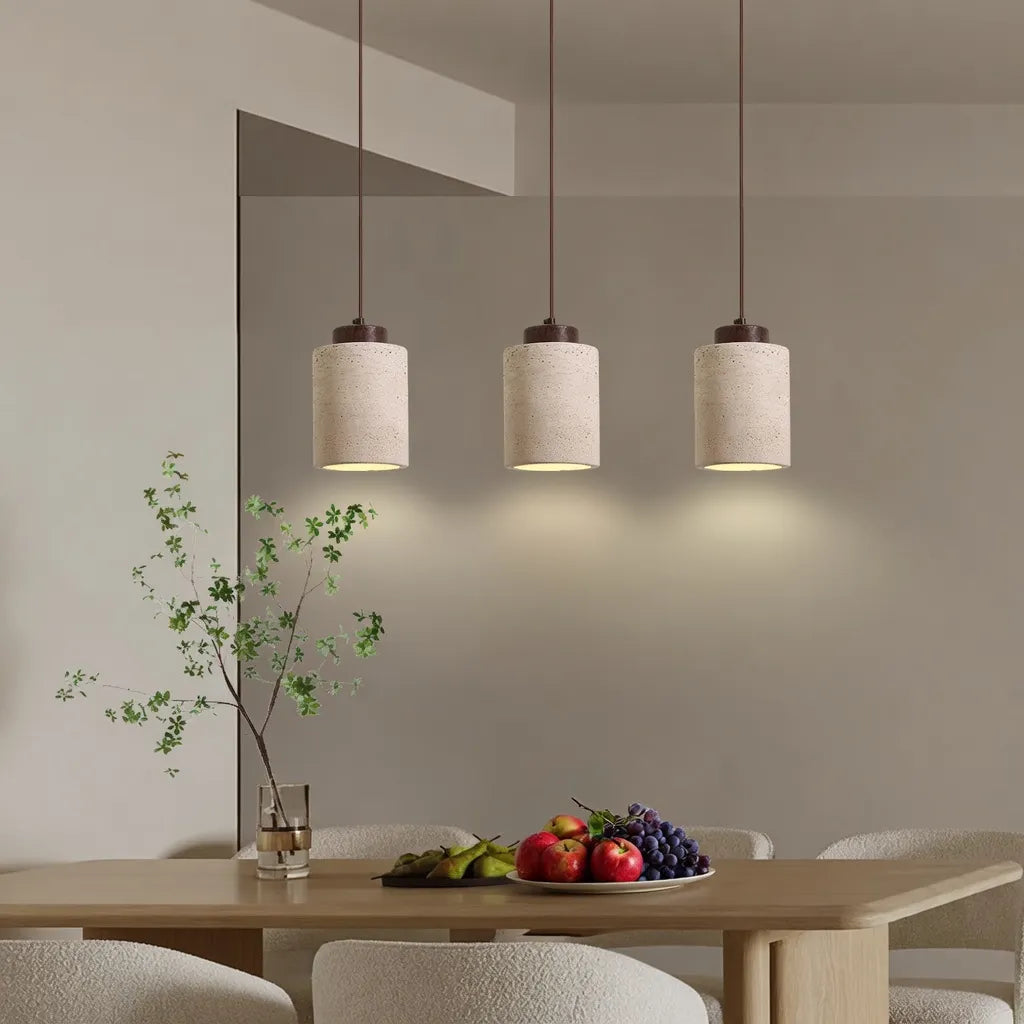 Pendant Light with Travertine Stone and Accent Adjustable Hanging Height