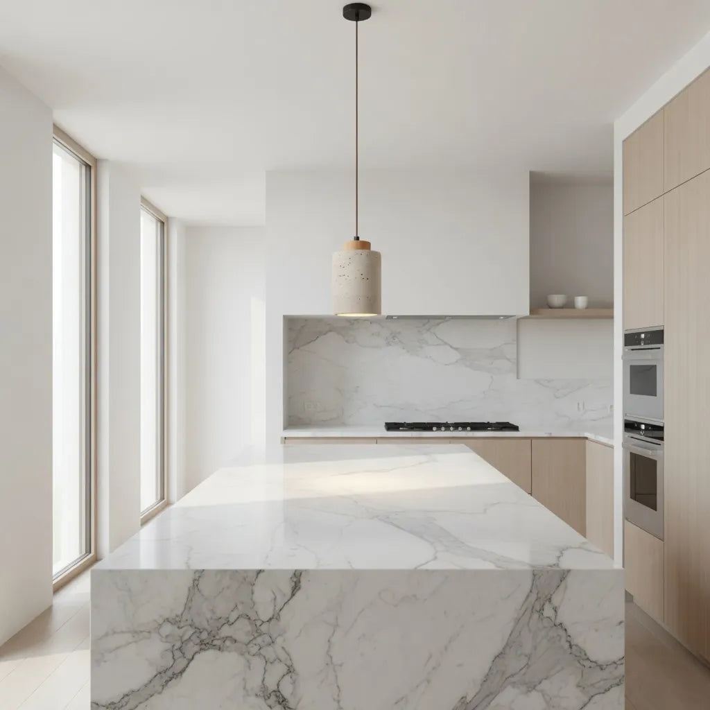 Pendant Light with Travertine Stone and Accent Adjustable Hanging Height