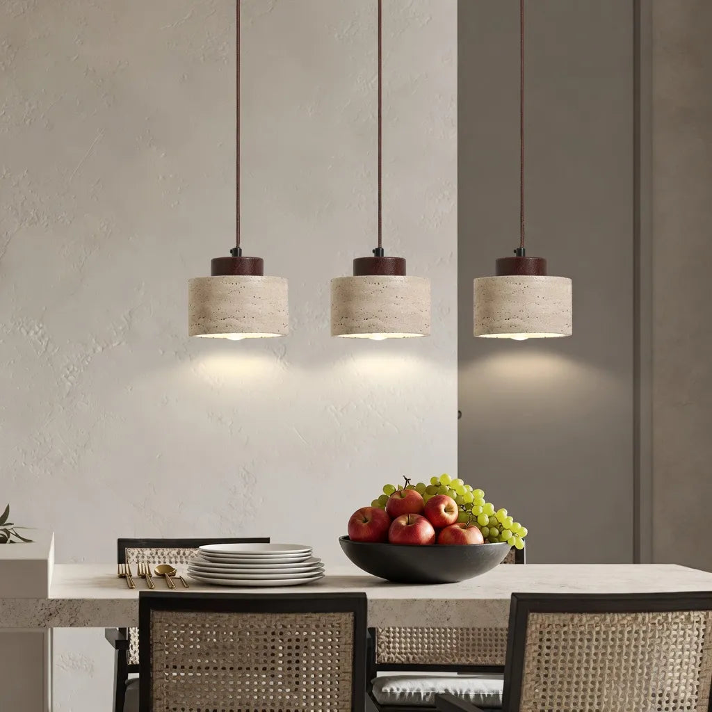 Pendant Light with Travertine Stone and Accent Adjustable Hanging Height