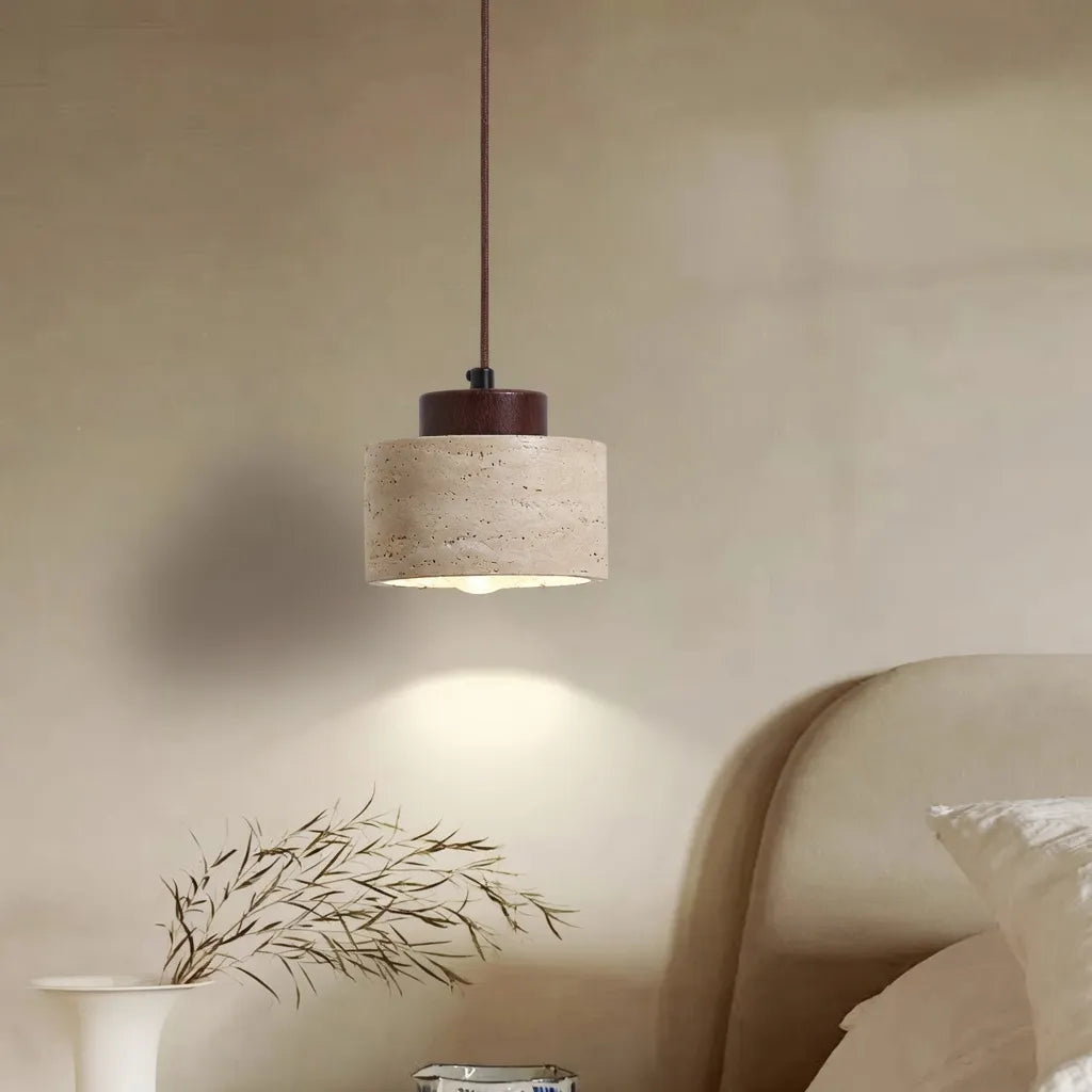 Pendant Light with Travertine Stone and Accent Adjustable Hanging Height