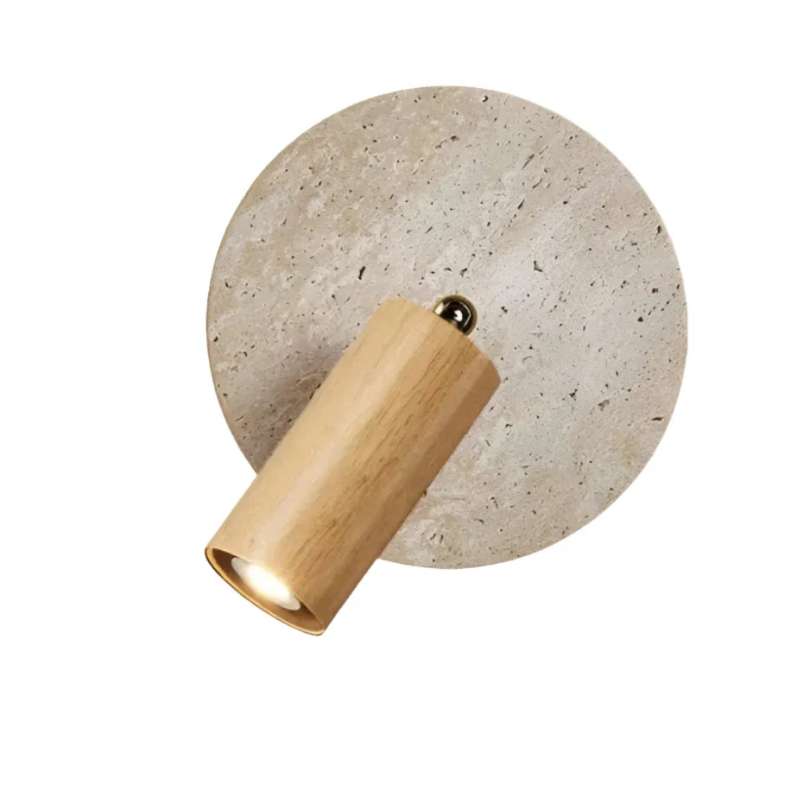 Applique orientabile in travertino con dettaglio in legno e design moderno