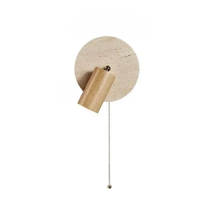 Applique orientabile in travertino con dettaglio in legno e design moderno