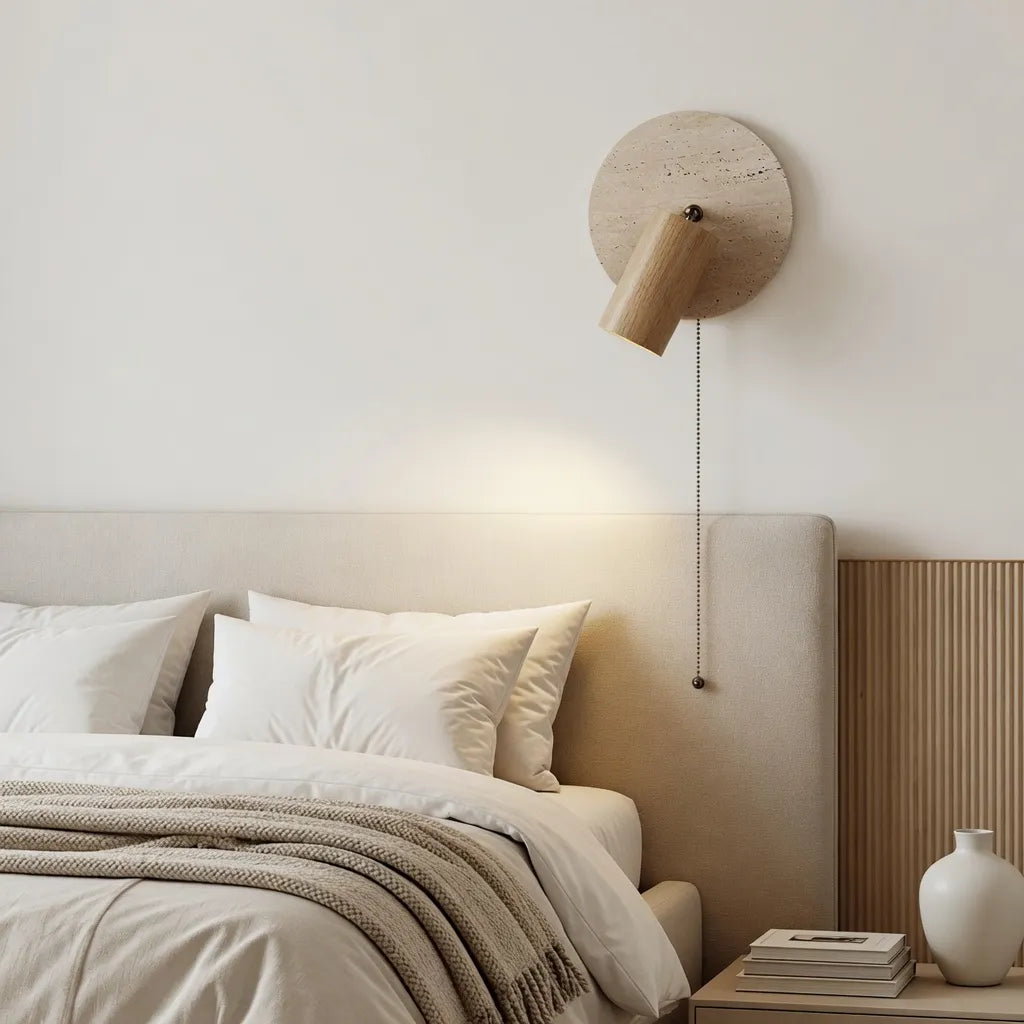 Applique murale à travertin réglable avec détail en bois, au design moderne