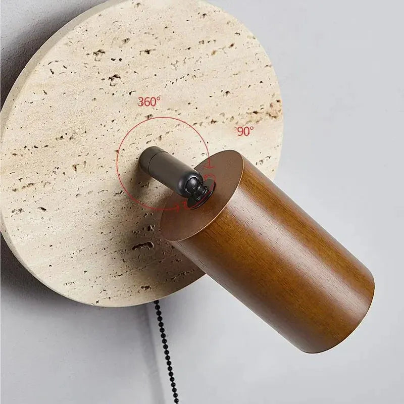 Applique murale à travertin réglable avec détail en bois, au design moderne