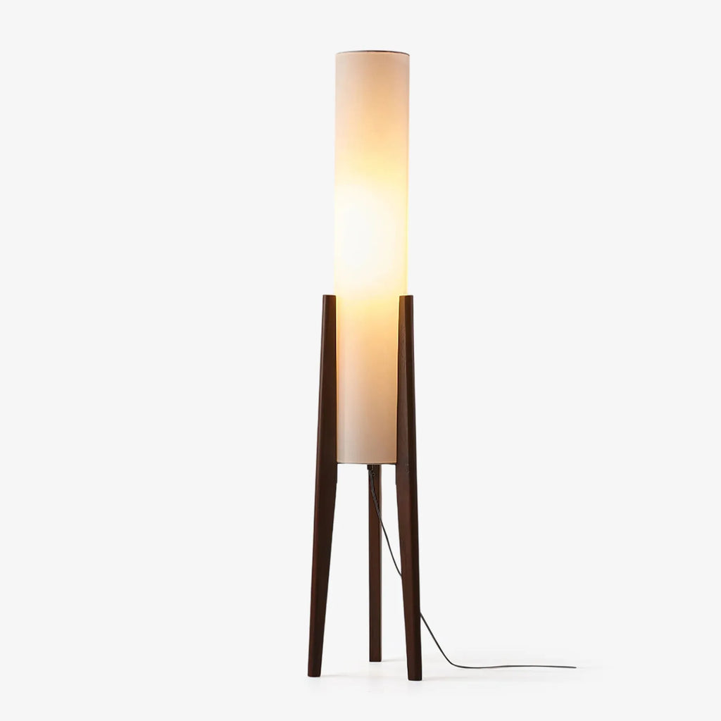 Living Room Floor Lamp with Modern Tripod Wood Base and Fabric Shade