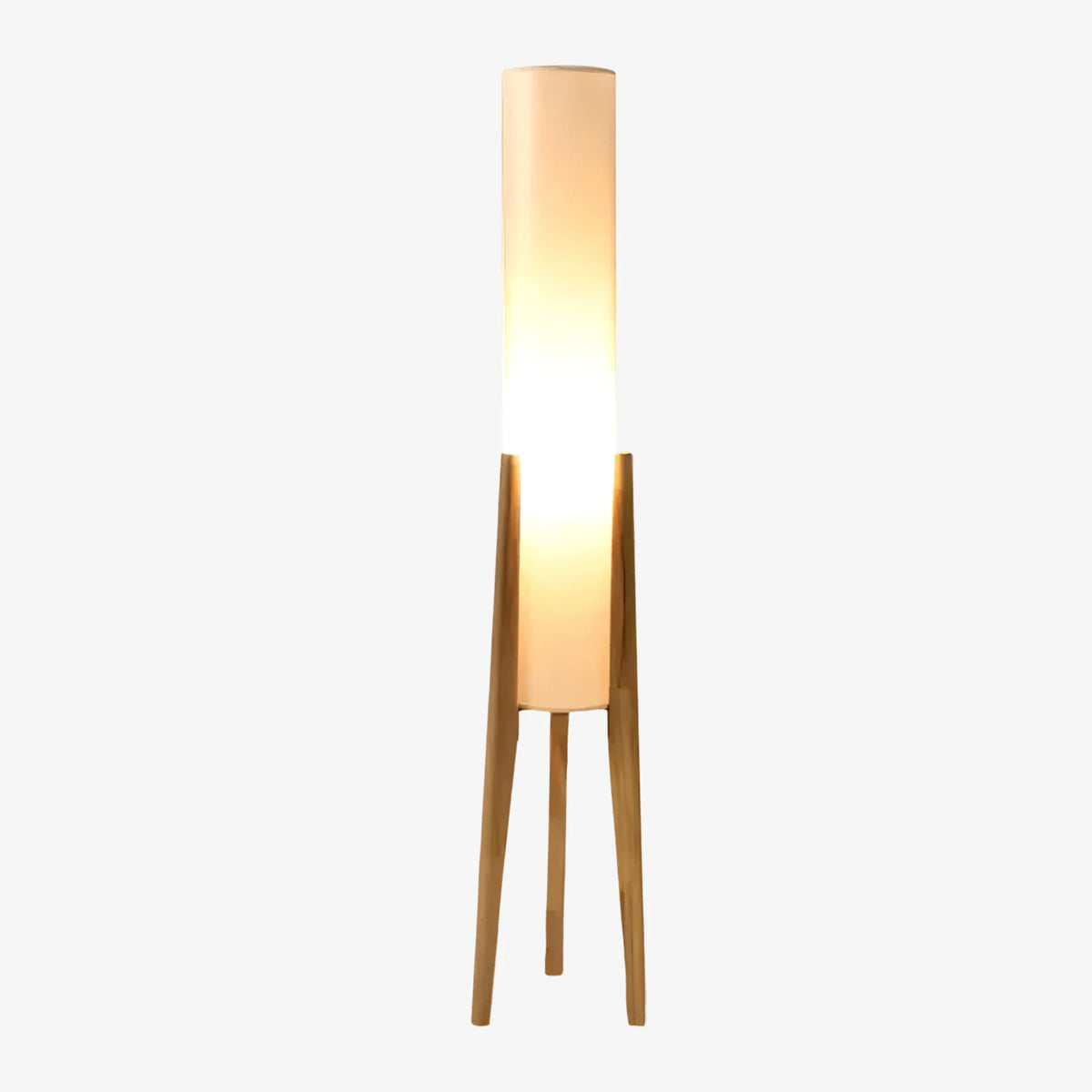 Living Room Floor Lamp with Modern Tripod Wood Base and Fabric Shade