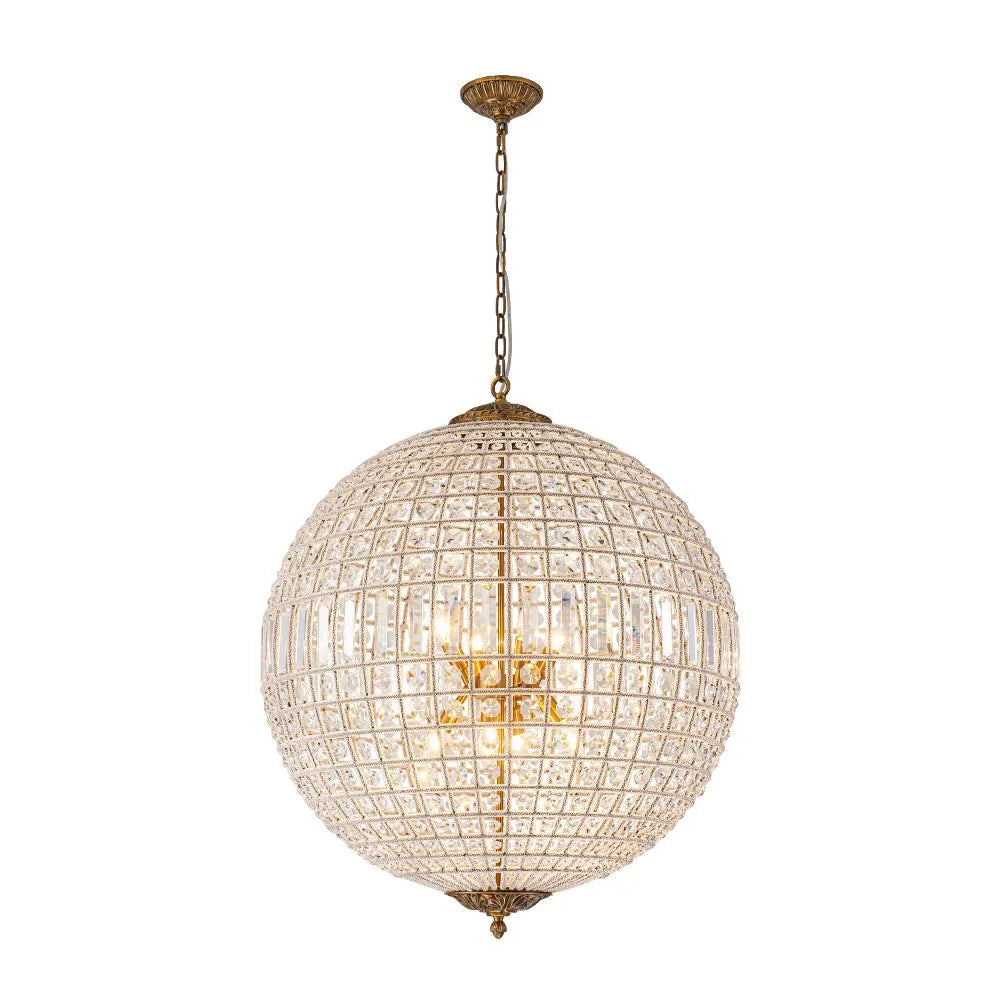 Lustre globe en cristal avec monture vintage à facettes en laiton et prismes transparents