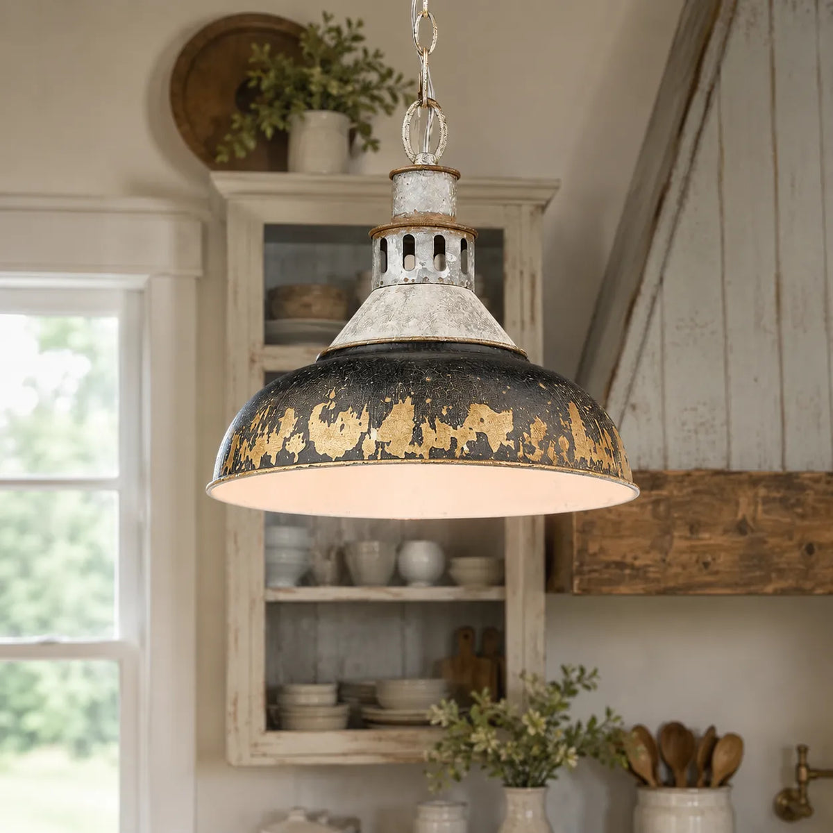 Lámpara colgante para isla de cocina con pantalla de cúpula de metal envejecido de estilo vintage