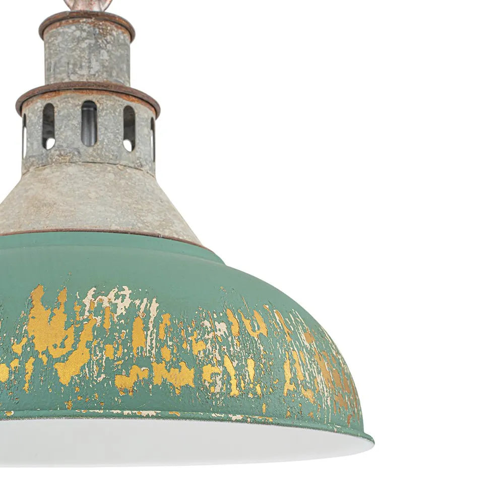 Pendelleuchte für die Kücheninsel mit Vintage-Metallschirm in Kuppelform und Used-Look