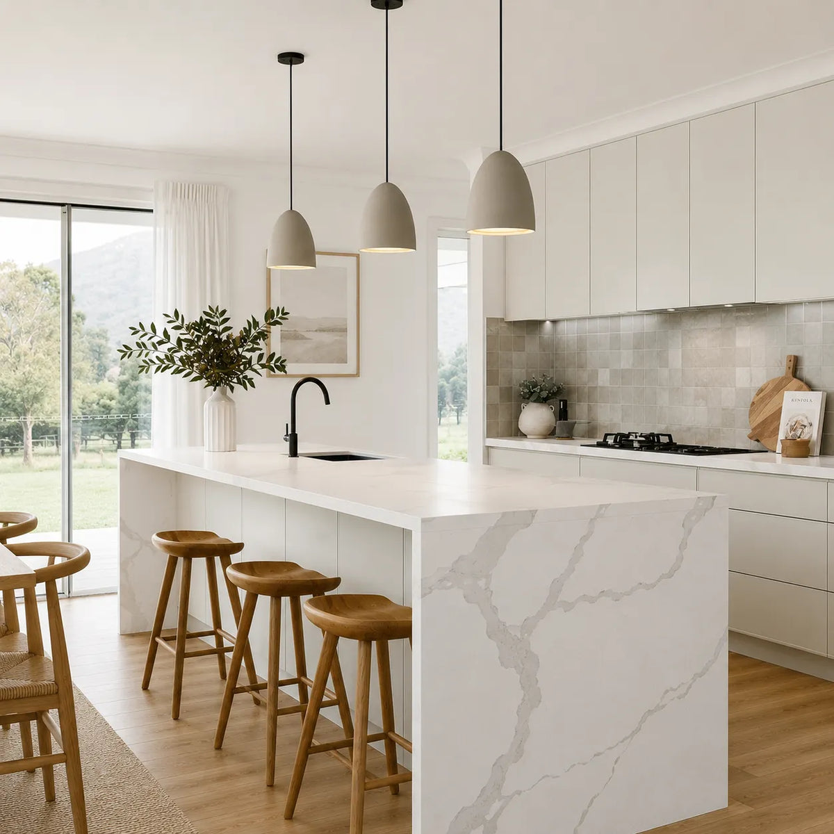 Pendant Light with Textured Cement Shade for Dining Room and Kitchen Island