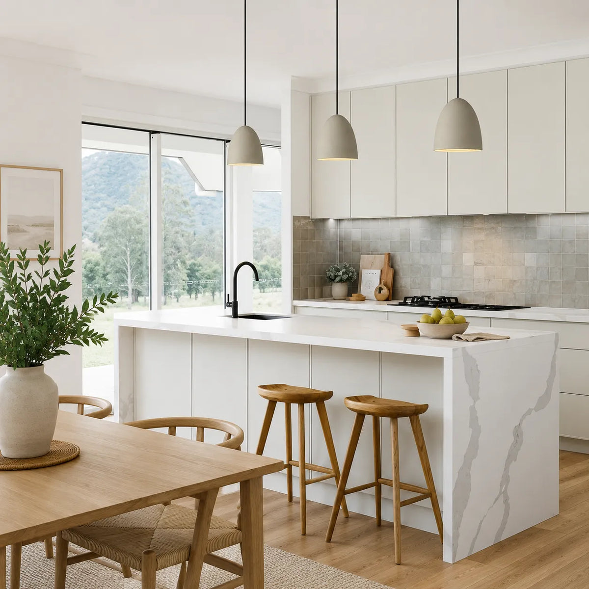 Pendant Light with Textured Cement Shade for Dining Room and Kitchen Island