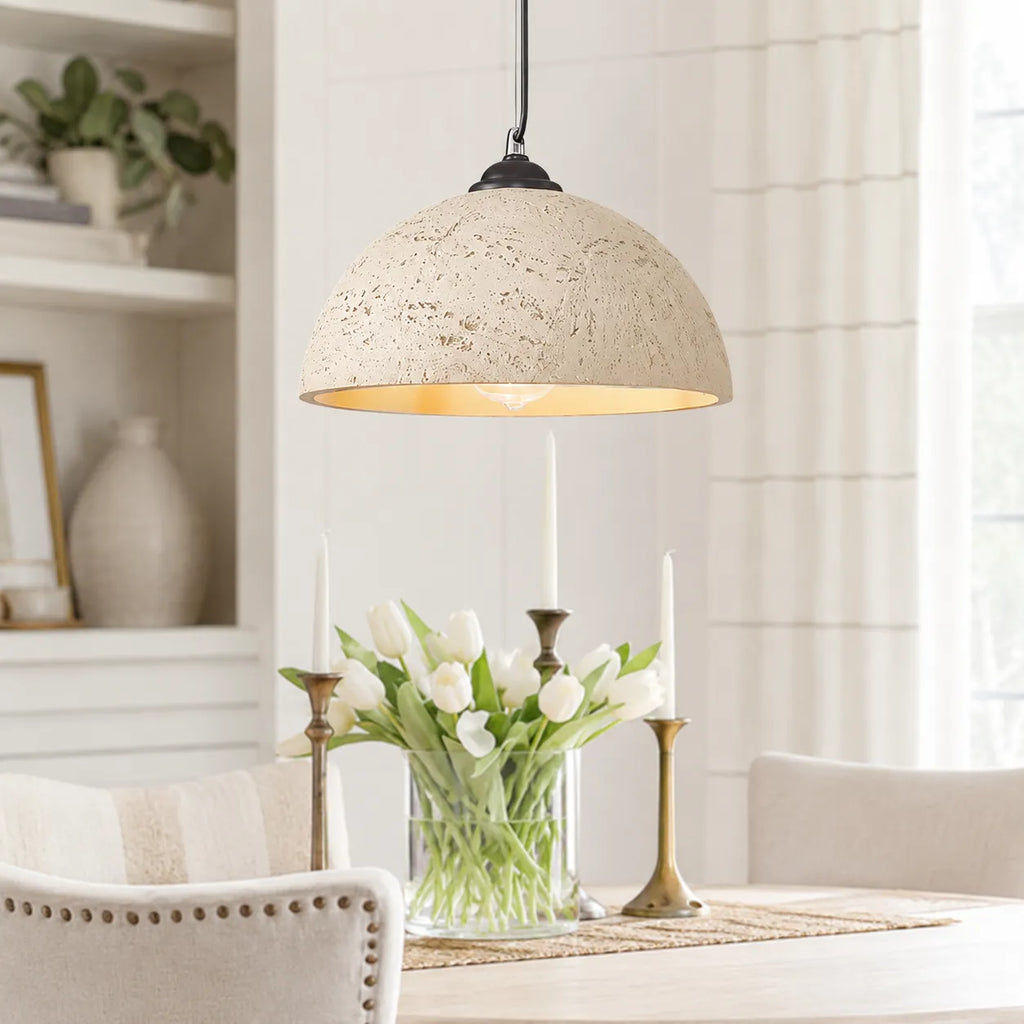 Pendant Light with Matte Resin Dome and Natural Texture for Kitchen Dining