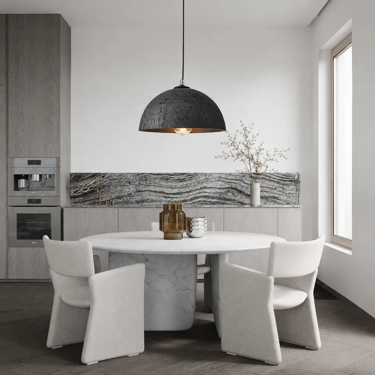 Pendant Light with Matte Resin Dome and Natural Texture for Kitchen Dining
