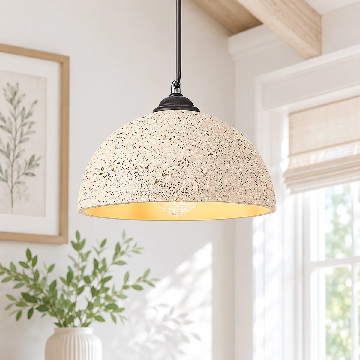 Pendant Light with Matte Resin Dome and Natural Texture for Kitchen Dining