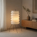 Floor Lamp with Hand-Knitted Rice Paper Shade and Wood Iron Frame