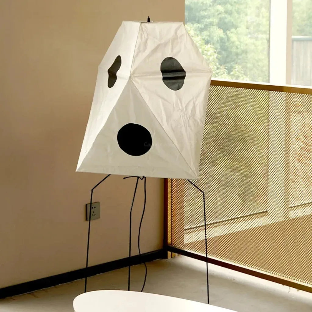 Floor Lamp with Hand-Knitted Rice Paper Shade and Wood Iron Frame