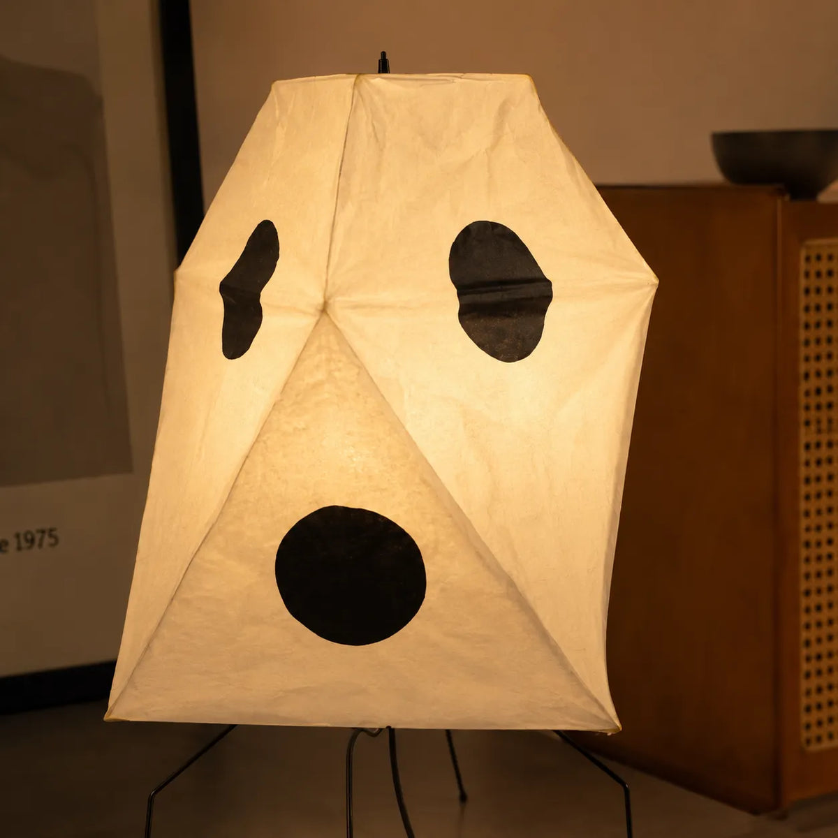 Floor Lamp with Hand-Knitted Rice Paper Shade and Wood Iron Frame