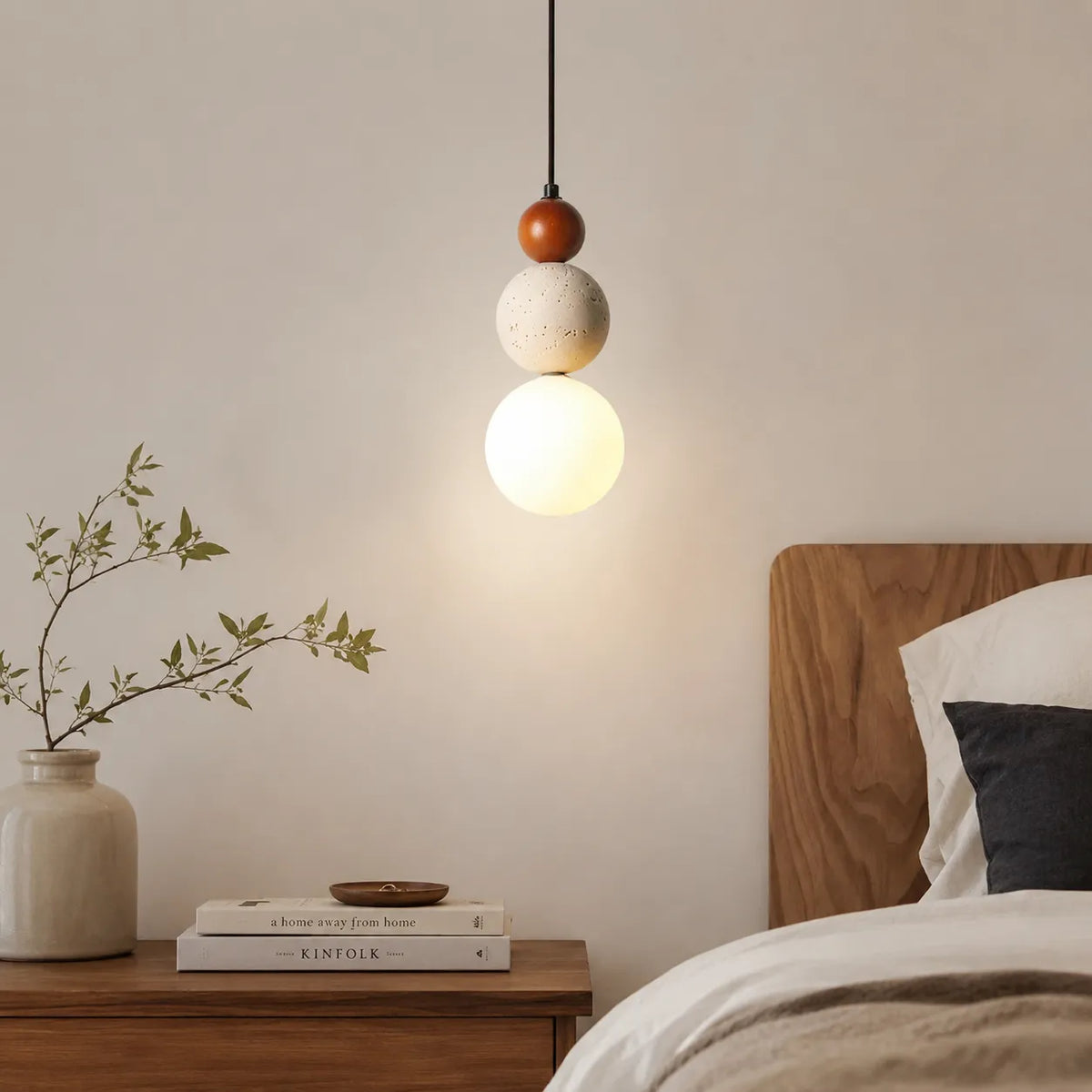 LED Pendant Light with Natural Stone and Warm 3000k Glow for Contemporary Interiors