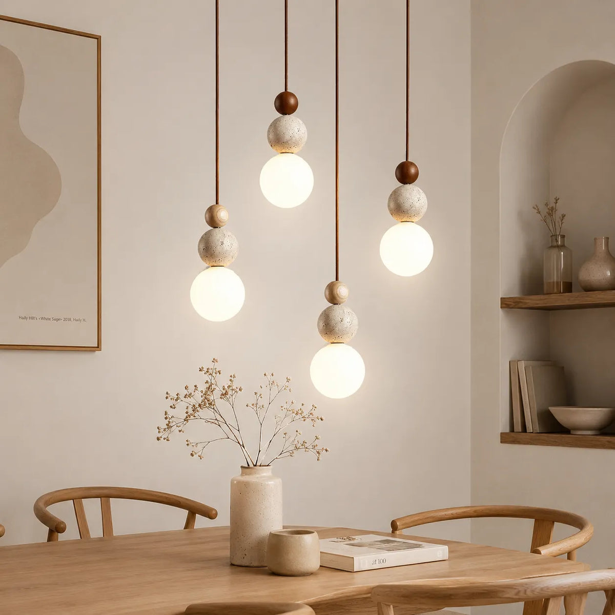 LED Pendant Light with Natural Stone and Warm 3000k Glow for Contemporary Interiors