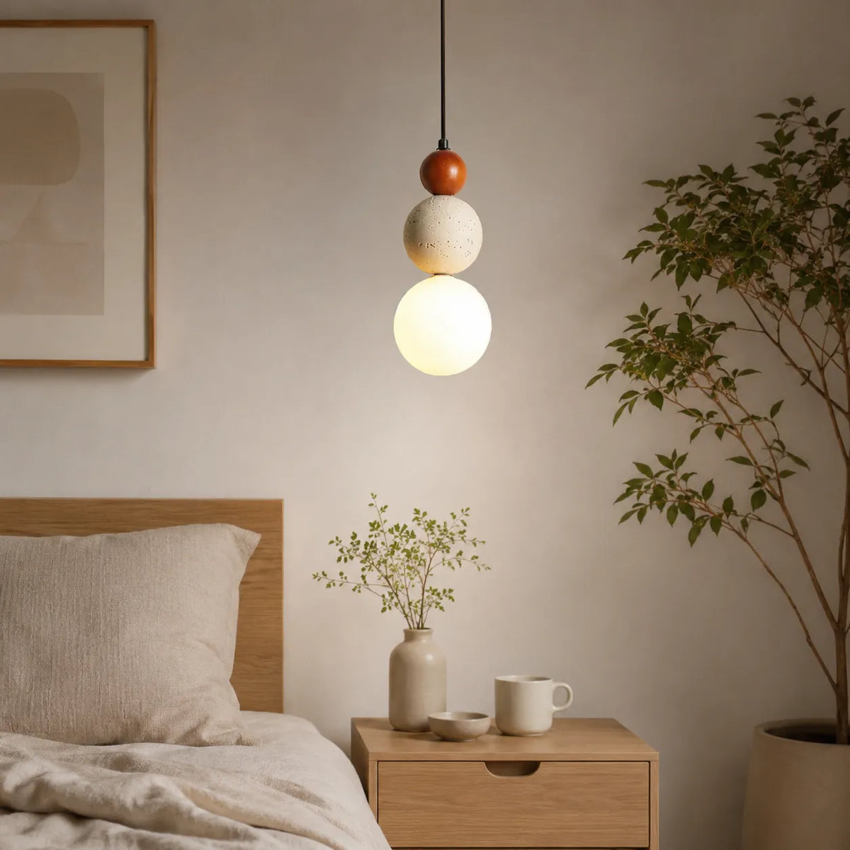 LED Pendant Light with Natural Stone and Warm 3000k Glow for Contemporary Interiors