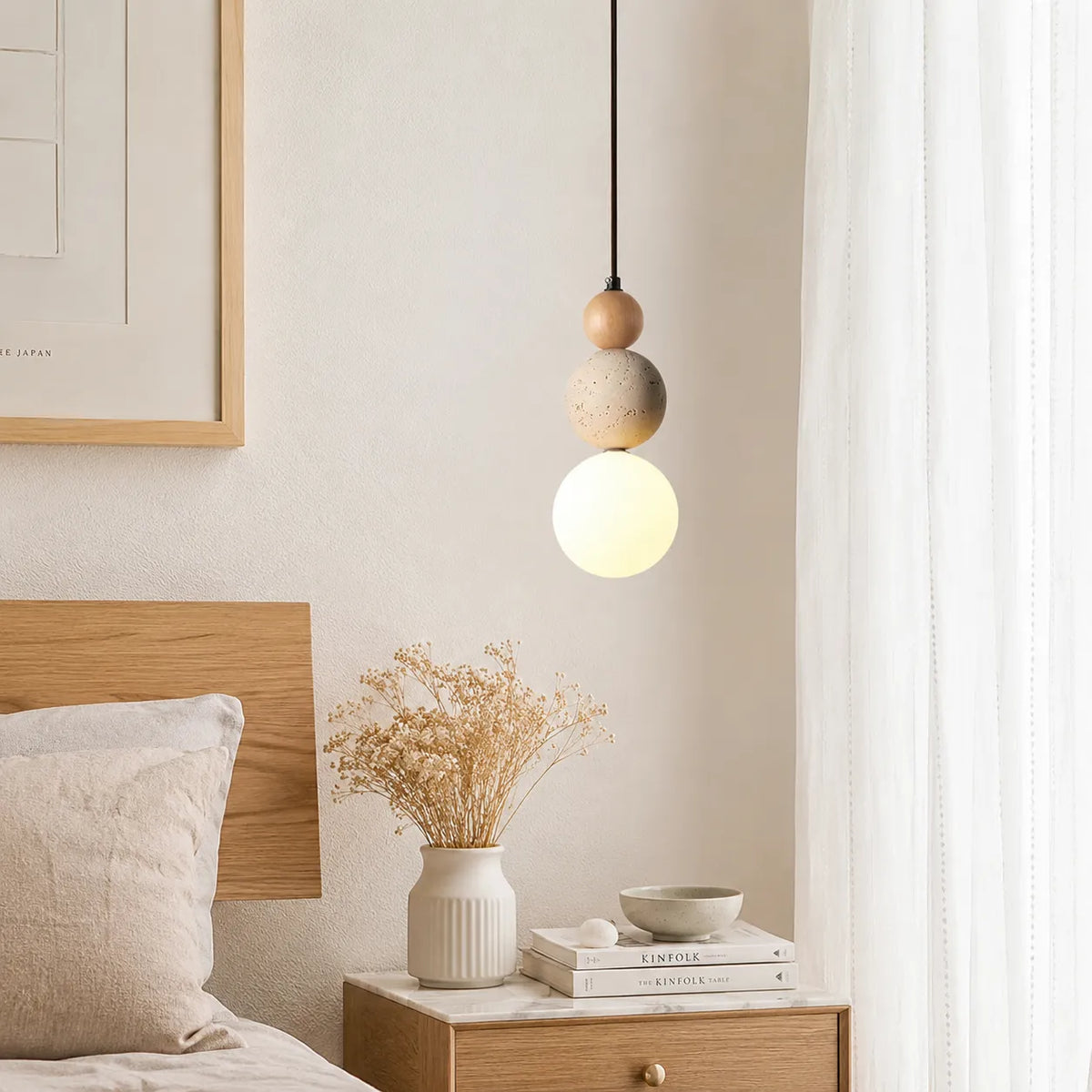 LED Pendant Light with Natural Stone and Warm 3000k Glow for Contemporary Interiors
