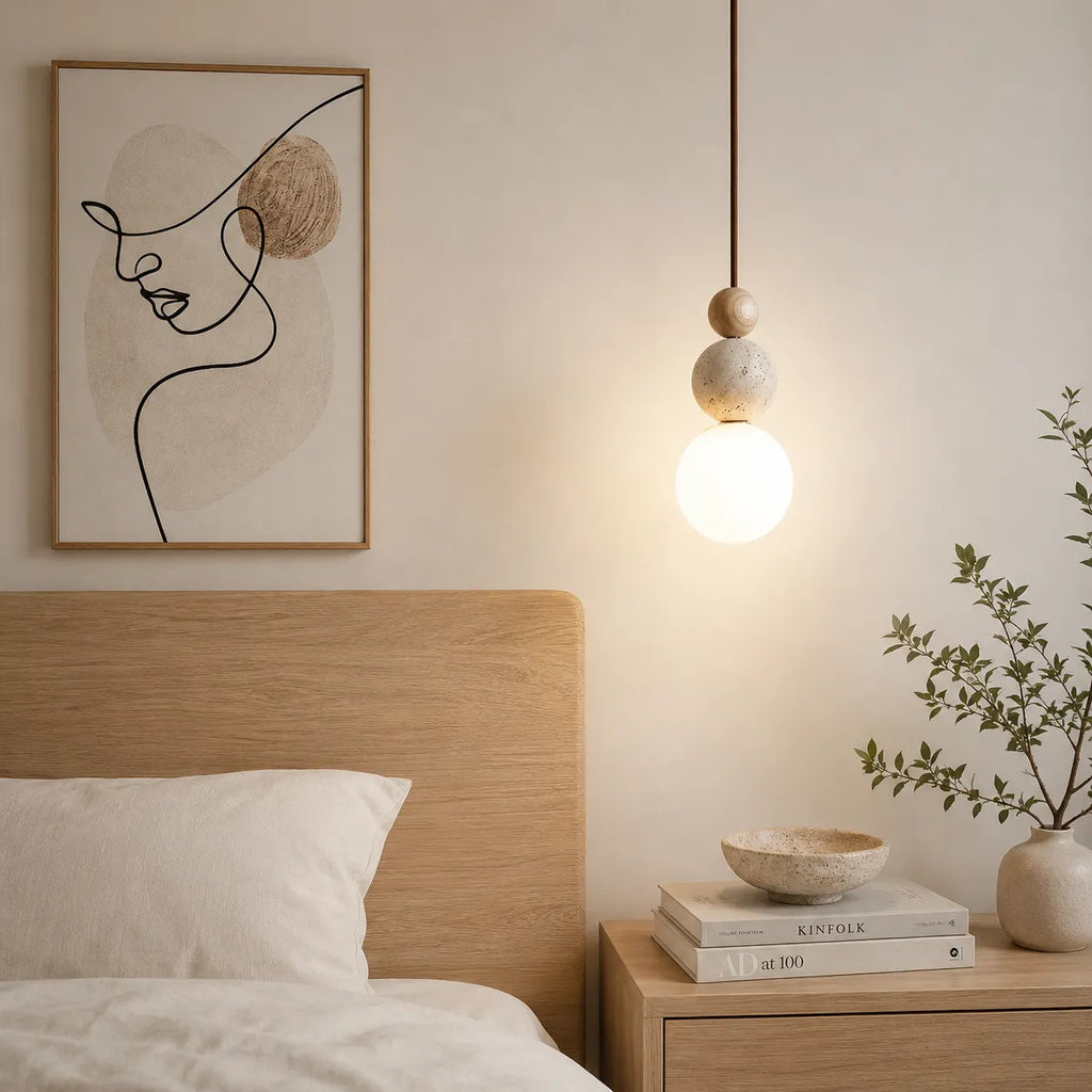 LED Pendant Light with Natural Stone and Warm 3000k Glow for Contemporary Interiors