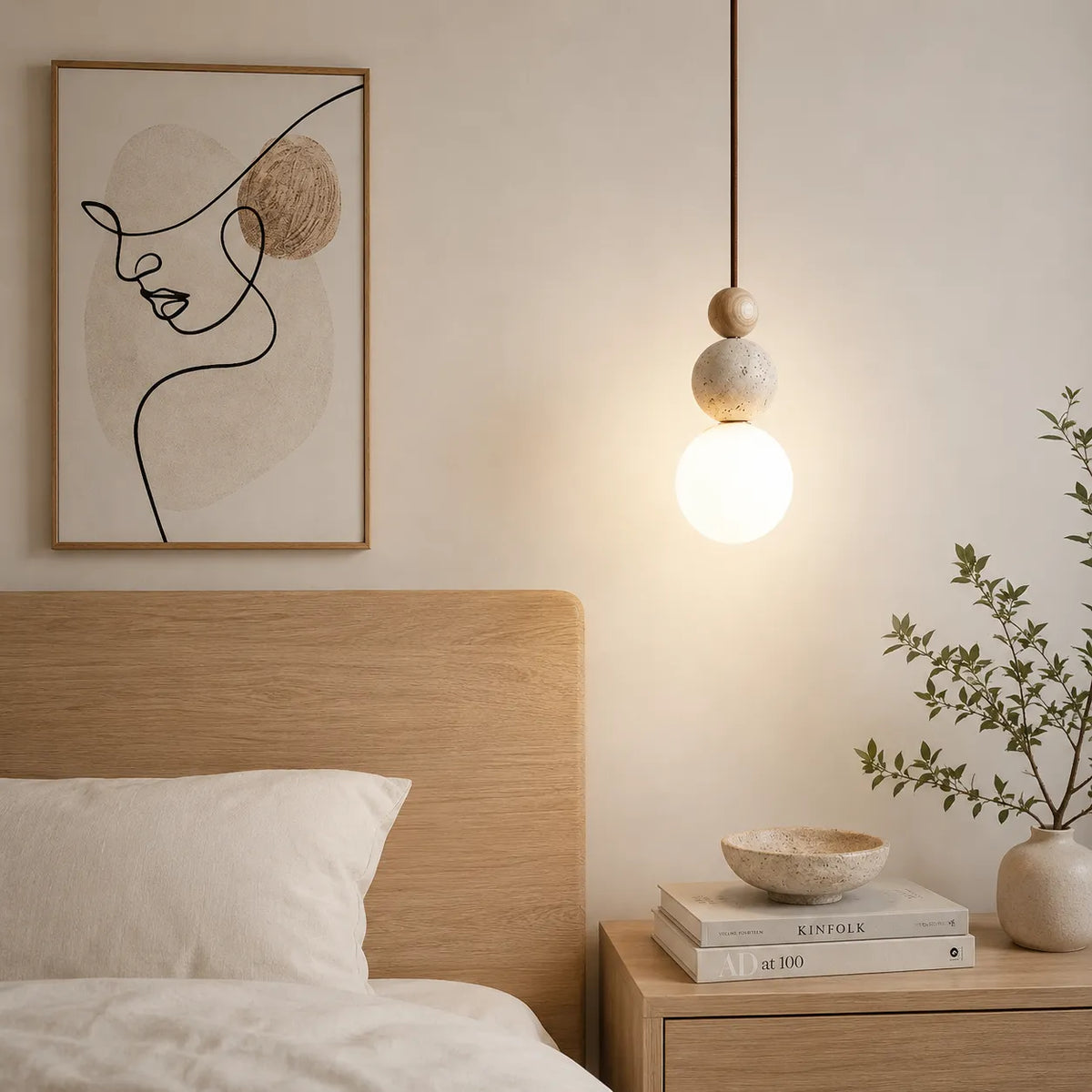 LED Pendant Light with Natural Stone and Warm 3000k Glow for Contemporary Interiors