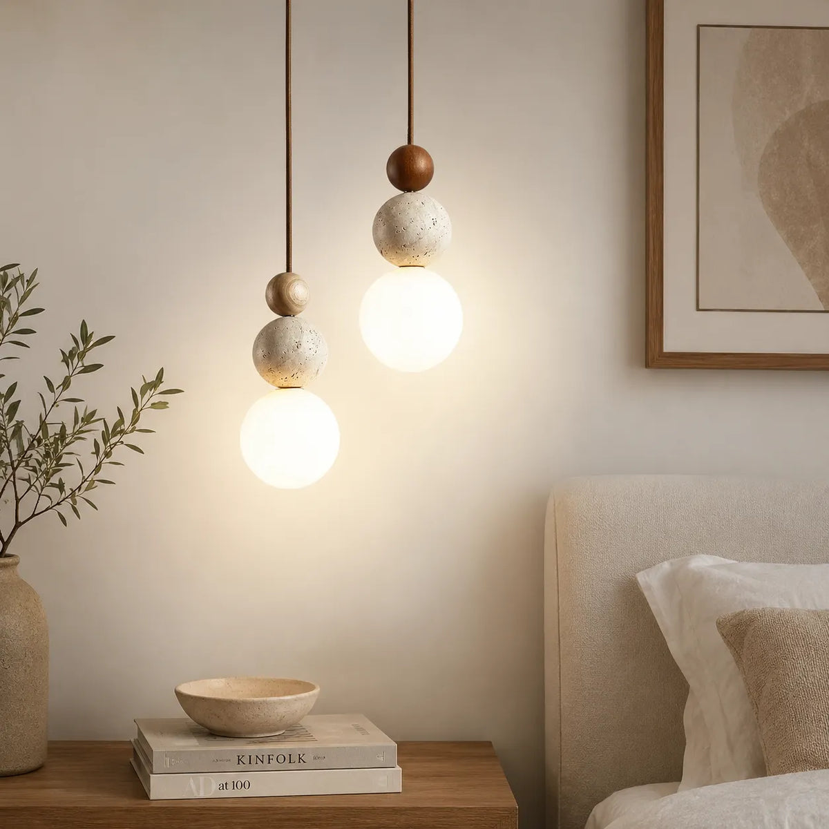 LED Pendant Light with Natural Stone and Warm 3000k Glow for Contemporary Interiors