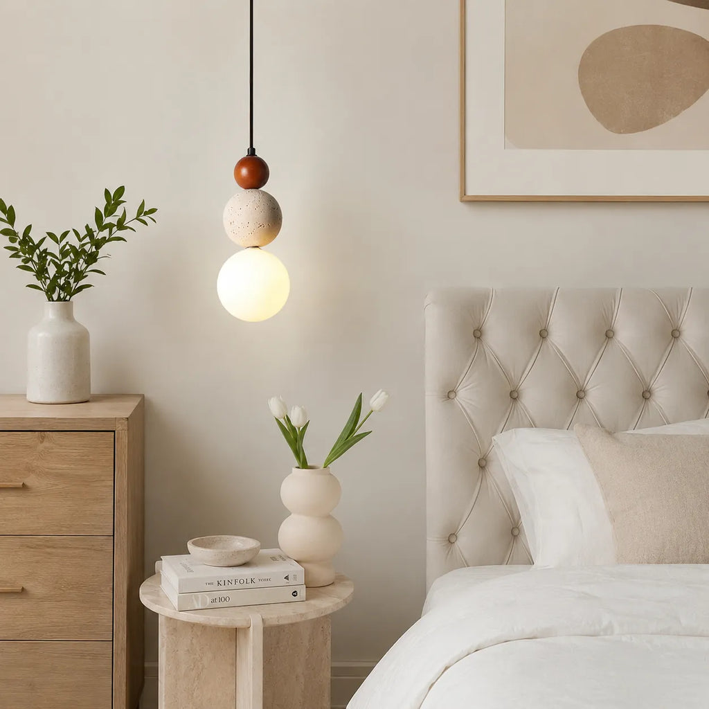 LED Pendant Light with Natural Stone and Warm 3000k Glow for Contemporary Interiors