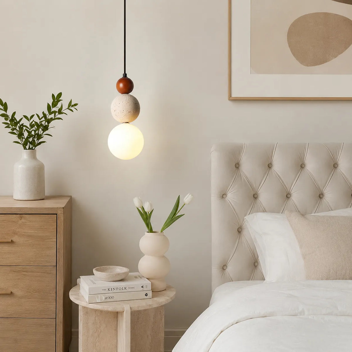 LED Pendant Light with Natural Stone and Warm 3000k Glow for Contemporary Interiors