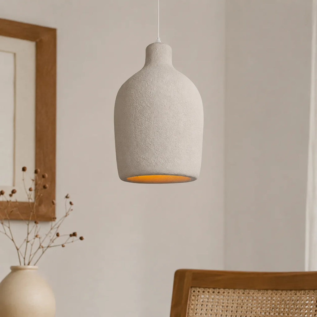 Pendant Light with Sculptural Vase Form and Plaster Texture