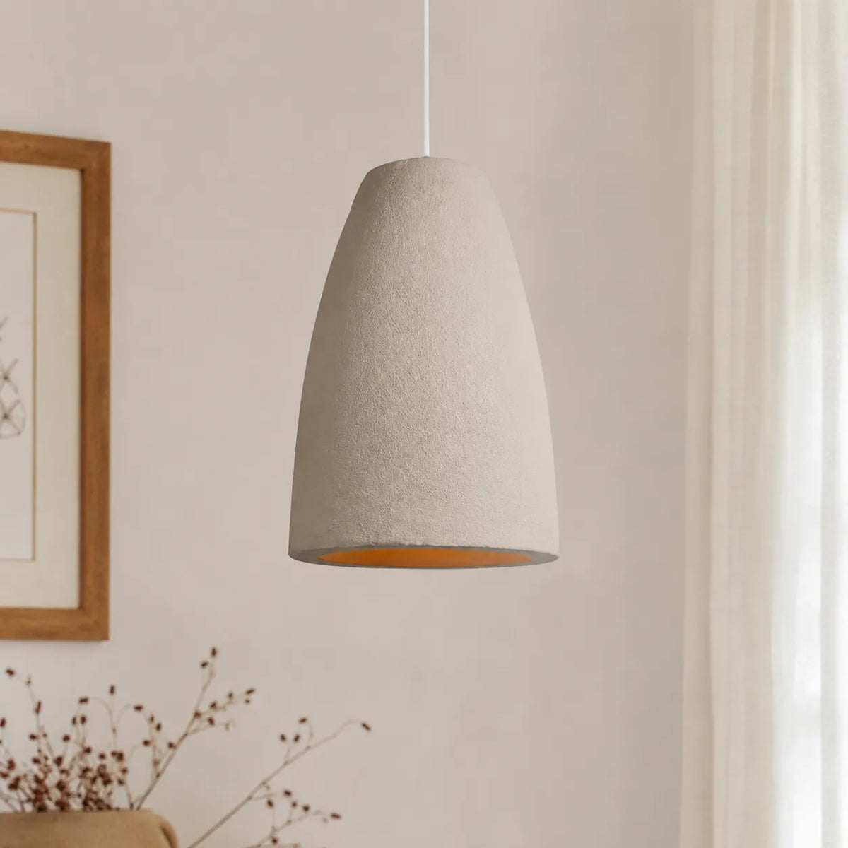 Pendant Light with Sculptural Vase Form and Plaster Texture
